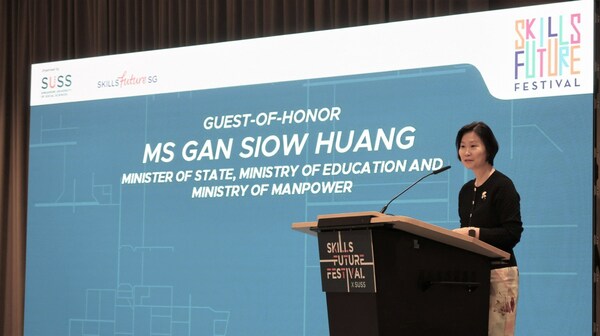 Minister of State (Manpower and Education), Ms Gan Siow Huang, was the guest of honour at the SkillsFuture Festival X SUSS event held at the Lifelong Learning Institute on 3 August 2023.