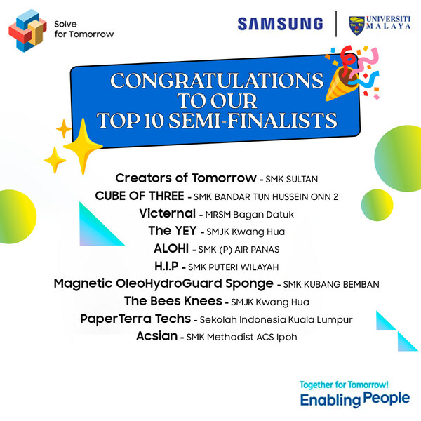 Samsung Malaysia Reveals Top 10 Semi-Finalist Teams for Solve for Tomorrow 2023, Inspiring STEM Innovation for the Fourth Consecutive Year