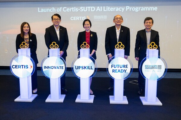 Minister of State for Education and Manpower Gan Siow Huang launching the Certis-SUTD AI Literacy Programme together with leaders from Certis and Singapore University of Technology and Design at Certis Commonwealth (Singapore) on 11 October 2024.