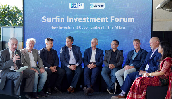 L-R: Surfin Board of Directors at the Surfin Investment Forum: 2. John A. Quelch CBE, 3. Mohamed Nasser Ismail, 4. John Fennell, 5. Michael Spence, 6. Dr Yanan Wu, 7. Bruce McGuire, 8. Felix Davidson at Surfin Investment Forum