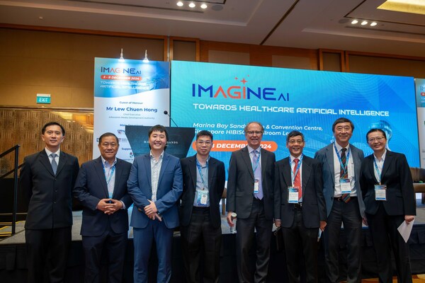 Speakers at IMAGINE AI 2024 include (from left) Adjunct Professor Ngiam Kee Yuan, Head, Academic Informatics Office, National University Health System (NUHS); Professor Chin Jing Jih, Deputy Group Chief Executive Officer (Clinical & Academic Development), National Healthcare Group; Assistant Professor Feng Mengling, Saw Swee Hock School of Public Health, National University of Singapore (NUS); Associate Professor Iain Tan, Deputy Group Chief Medical Informatics Officer (Research), SingHealth; Professor Thomas Coffman, Dean, Duke-NUS Medical School; Professor Yeoh Khay Guan, Chief Executive, NUHS; Professor Joseph Sung, Dean, Lee Kong Chian School of Medicine, Nanyang Technological University and Professor Liu Bin, Deputy President (Research and Technology), NUS. Speakers at IMAGINE AI 2024 include (from left) Adjunct Professor Ngiam Kee Yuan, Head, Academic Informatics Office, National University Health System (NUHS); Professor Chin Jing Jih, Deputy Group Chief Executive Officer (Clinical & Academic Development), National Healthcare Group; Assistant Professor Feng Mengling, Saw Swee Hock School of Public Health, National University of Singapore (NUS); Associate Professor Iain Tan, Deputy Group Chief Medical Informatics Officer (Research), SingHealth; Professor Thomas Coffman, Dean, Duke-NUS Medical School; Professor Yeoh Khay Guan, Chief Executive, NUHS; Professor Joseph Sung, Dean, Lee Kong Chian School of Medicine, Nanyang Technological University and Professor Liu Bin, Deputy President (Research and Technology), NUS.