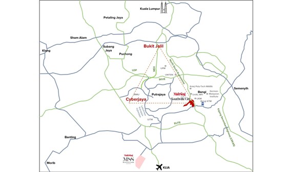 Mah Sing DC Hub@Southville City forms a strategic triangle of data centre hubs with Cyberjaya and Bukit Jalil, both approximately 20km away