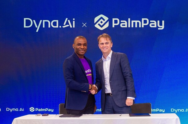 Tomas Skoumal, Chairman and Co-Founder of Dyna.Ai, and Chika Nwosu, Managing Director of PalmPay, photographed at Dyna.Ai’s Nigeria launch event
