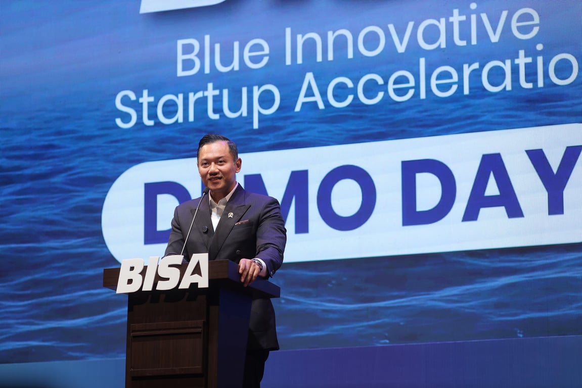Menteri Koordinator bidang Infrastruktur dan Pembangunan Kewilayahan, Agus Harimurti Yudhoyono (AHY) dalam pembukaan Demo Day program BISA.