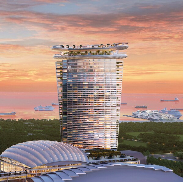 The soaring new hotel tower and arena set against the horizon. (Image courtesy of Safdie Architects) The soaring new hotel tower and arena set against the horizon. (Image courtesy of Safdie Architects)