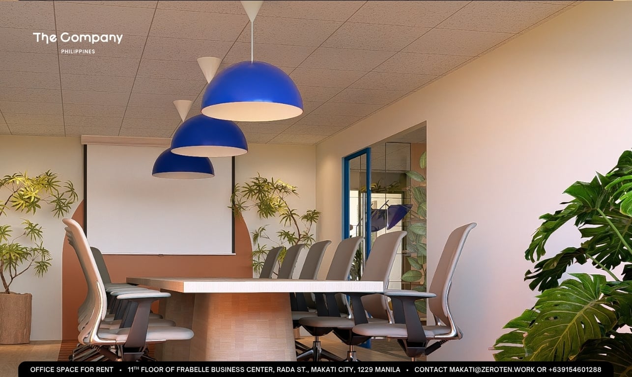 Bright, fully-equipped meeting room at The Company Makati—ideal for team sessions or client calls. Sleek, private, and ready to book by the hour.