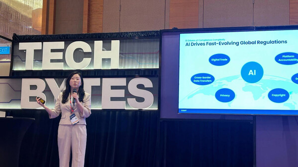 Ji Eun Chung, CEO of CODIT, delivers a presentation on AI-driven regulatory compliance innovations to government officials and policy leaders during a speech session at the TechLaw Fest event. Ji Eun Chung, CEO of CODIT, delivers a presentation on AI-driven regulatory compliance innovations to government officials and policy leaders during a speech session at the TechLaw Fest event.