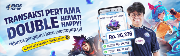 EVOS Fams, Buat Kamu yang Pertama Kali Login di EVOS TOP UP: Dapat 3% Cashback! π