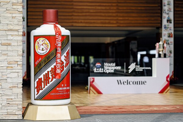A giant replica of a Moutai bottle greets players and visitors at the clubhouse of the Singapore Island Country Club. A giant replica of a Moutai bottle greets players and visitors at the clubhouse of the Singapore Island Country Club.
