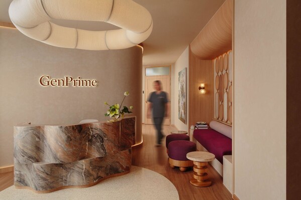 The lobby at GenPrime Fertility, Singapore — one of two newly opened clinics, where integrated fertility care, from consultation to treatment and recovery, comes together under one roof.