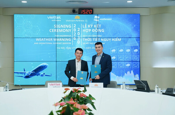 Representatives of Viettel Software and Vietnam Airlines at the signing ceremony