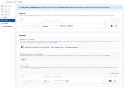 The official version of EdgeOne Pages enables users to configure custom security protection policies, including rate limiting, IP blocklist/allowlist, Referer blocklists, User-Agent blocklist/allowlist, and more (PRNewsfoto/Tencent Cloud)
