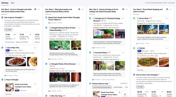 A sample Trip.Planner itinerary of a four-day trip to Chengdu with family. A sample Trip.Planner itinerary of a four-day trip to Chengdu with family.