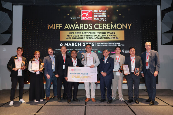 Furniture Excellence Award winners group photo at MIFF 2026 Awards Ceremony.