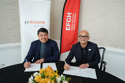 Business Transfer of Digital Insurance Platform Signing Ceremony in Singapore on Thursday 18 June, 2026. Left to Right. Andrew Yeo - Chief Executive Officer, Income Insurance. Dennis Ng - Founder, Executive Chairman and Group CEO, EFGH. Business Transfer of Digital Insurance Platform Signing Ceremony in Singapore on Thursday 18 June, 2026. Left to Right. Andrew Yeo - Chief Executive Officer, Income Insurance. Dennis Ng - Founder, Executive Chairman and Group CEO, EFGH.