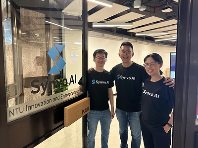Synvo AI co-founders (left to right): CEO Mr. YH Saim, CTO Prof. Cavan Loy, and COO Dr. Faye Wong, photographed at the company's office in the NTU UOB Innovation Hub. Synvo AI co-founders (left to right): CEO Mr. YH Saim, CTO Prof. Cavan Loy, and COO Dr. Faye Wong, photographed at the company's office in the NTU UOB Innovation Hub.