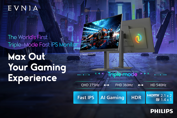 Philips Evnia Launches the World's First Triple-Mode Fast IPS Gaming Monitor that Allows Gamers to Switch Between Three High-Performance Resolution Modes