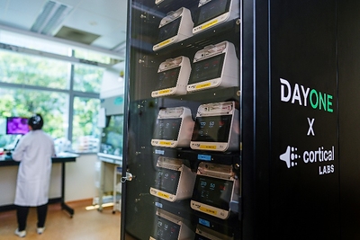Photo shows DayOne and Cortical Labs’ Biological Data Center Prototype at NUS Life Sciences Institute.