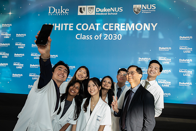 Aspiring doctors from the Class of 2030 with Prof Patrick Tan, Dean of Duke-NUS, as they take the first step towards realising their medical dreams // Photo credit: Duke-NUS Medical School Aspiring doctors from the Class of 2030 with Prof Patrick Tan, Dean of Duke-NUS, as they take the first step towards realising their medical dreams // Photo credit: Duke-NUS Medical School