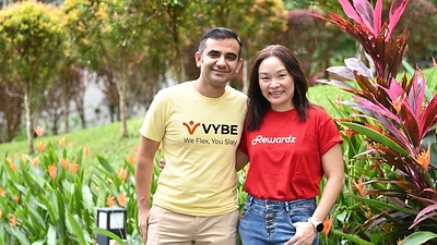 Sudhanshu Tewari (left), Co-founder and CEO, and Nicole Seah (right), Co-founder and COO of Rewardz, launch VYBE, a new employee perks subscription designed for Singapore SMEs. Sudhanshu Tewari (left), Co-founder and CEO, and Nicole Seah (right), Co-founder and COO of Rewardz, launch VYBE, a new employee perks subscription designed for Singapore SMEs.