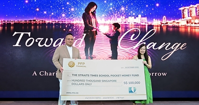 Cheque presentation of a $100,000 donation from PFPFA to The Straits Times School Pocket Money Fund at the Annual Charity Night 2026, held on 10 October at SAFRA Toa Payoh. Cheque presentation of a $100,000 donation from PFPFA to The Straits Times School Pocket Money Fund at the Annual Charity Night 2026, held on 10 October at SAFRA Toa Payoh.