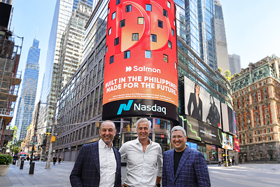 Salmon co-founders (from left to right: George Chesakov, Pavel Fedorov and Raffy Montemayor) in front of Nasdaq's headquarters in Times Square, New York. Salmon co-founders (from left to right: George Chesakov, Pavel Fedorov and Raffy Montemayor) in front of Nasdaq's headquarters in Times Square, New York.